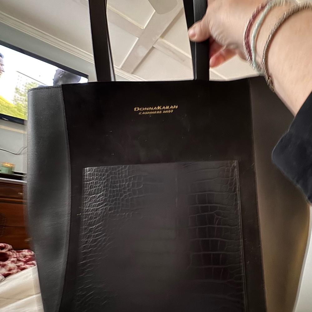 Donna Karan Black Croc-Embossed Leather Bag